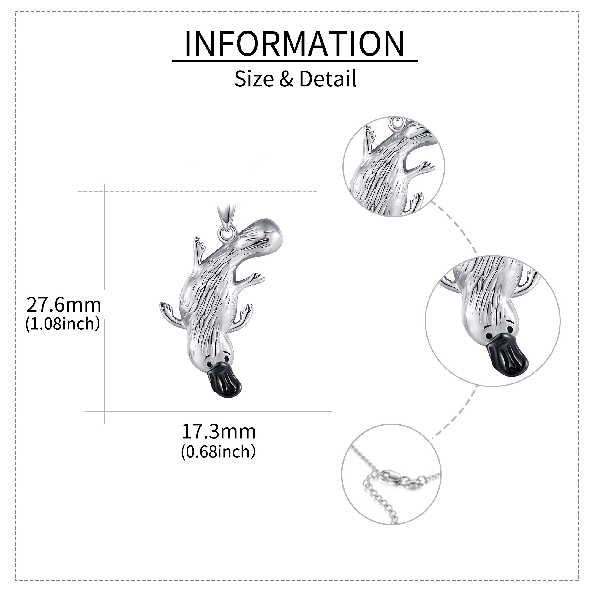 S925 Sterling Silver Platypus Necklace, Hypoallergenic
